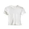American Retro Solid Color Round Neck Elastic Crop Top Tee