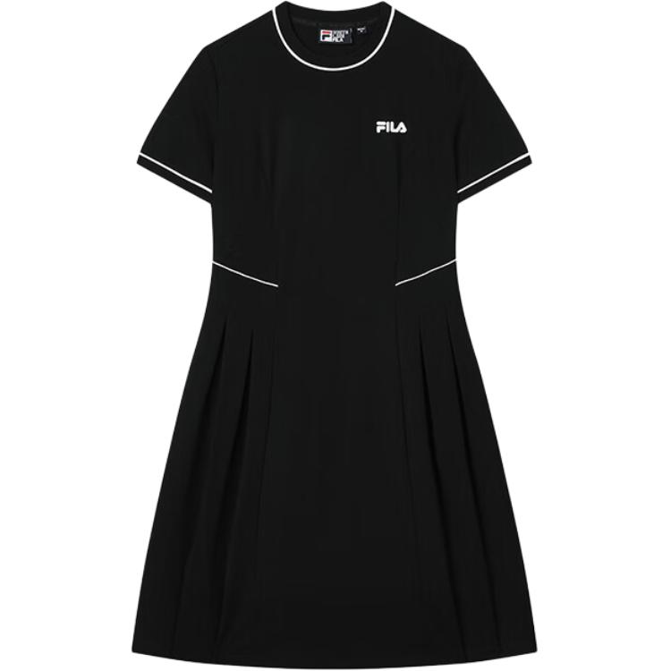 Fila Наследие Центр Помпиду Серия Платье с круглым вырезом, приталенное, повседневное, с короткими рукавами, женское платья Черный F11W438312FBK