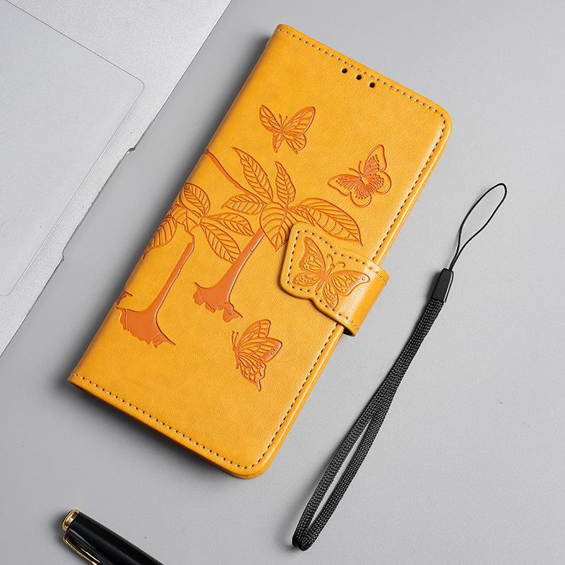 Чехол-книжка из кожи с тиснением «Бабочка» для ZTE Blade A54