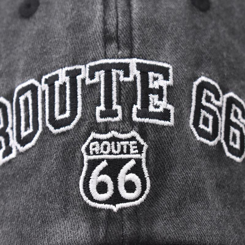 Хлопковая Бейсболка ROUTE 66 Стиранная Вышивка Большая Буква Бейсболка Внешняя Торговля Европейская и Американская Стиранная Кепка
