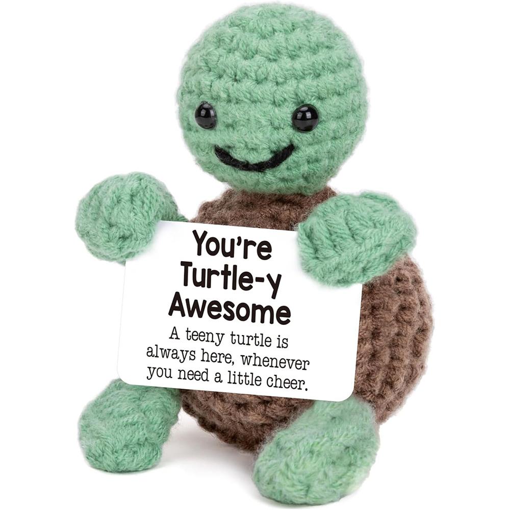 Funny Crochet Turtle Doll With Positive Card Home Room Decoration Handmade Wool Knitted Emotional Motivational Turtle Ornament