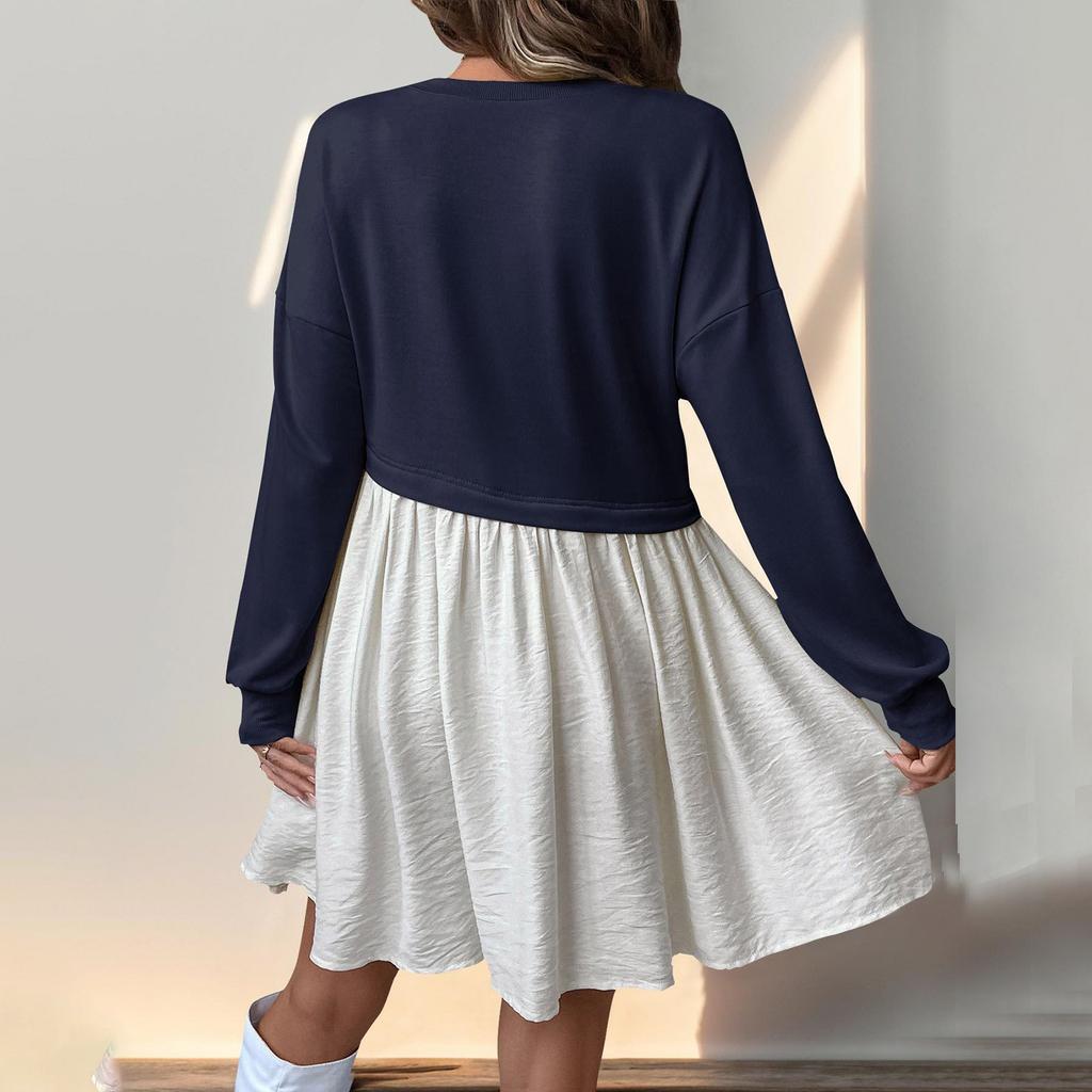 Женское модное повседневное платье с круглым вырезом и длинным рукавом в цветочном стиле