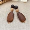 Серебряная Игла Деревянные Рафия Овальные Серьги: Этнический стиль, Ретро-элегантность, Уникальная индивидуальность для женщин.