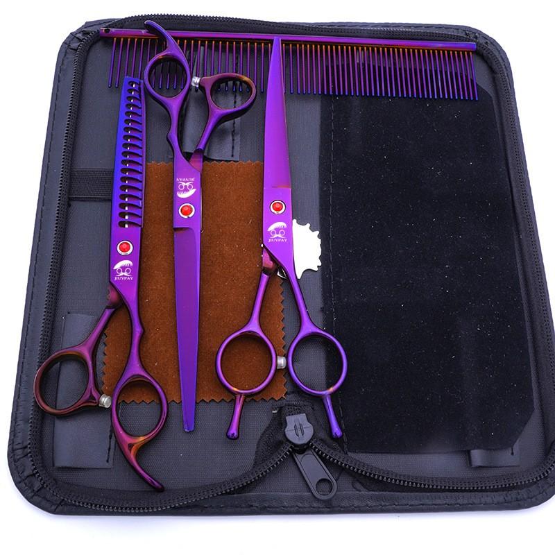 Professional Pet Grooming Scissors Set 7 Inch Stainless Steel Dogs Including Straight Curved Tooth Fishbone Ear Hair Trimmer