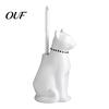 Housewarming Gift for Home Ceramic Cat Toilet Brush, Ergonomic Long Handle And Stable Storage Container Set Anti-Tipping Base Scrub Deep Cleaning Tool