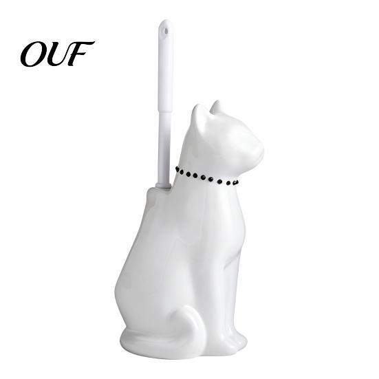 Housewarming Gift for Home Ceramic Cat Toilet Brush, Ergonomic Long Handle And Stable Storage Container Set Anti-Tipping Base Scrub Deep Cleaning Tool