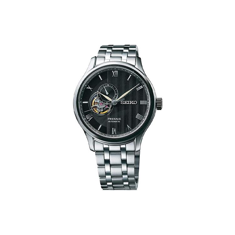 Seiko Мужские часы Presage с механическим механизмом и стальным ремешком, черный циферблат SSA377J1