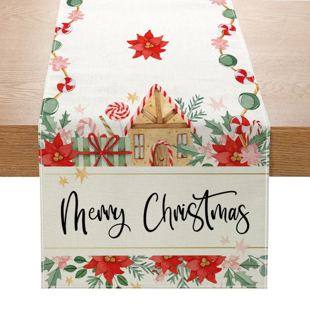 Christmas Printed Table Flag Kitchen Table Festive Decoration Small Tablecloth Linen Table Cloth