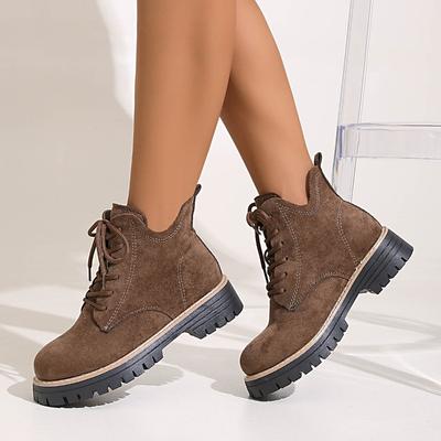 Зима 2025 Новые ботинки Мартина на шнуровке с круглым носком в британском стиле больших размеров, ретро платформа, ботинки-маффины для женщин