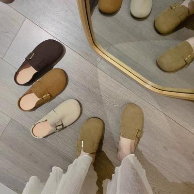 Ретро сумка с пряжкой голова полу-тапочки женская верхняя одежда 2025 осень новинка корейская версия мода ленивая мягкая подошва плоская подошва шлепанцы женские