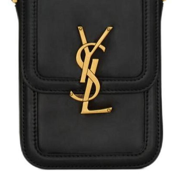 Saint Laurent Ysl Solferino Gold Letter Logo Snap Closure Smooth Leather Mini Crossbody Bag Men bags Black 753963-BWR0W-1000