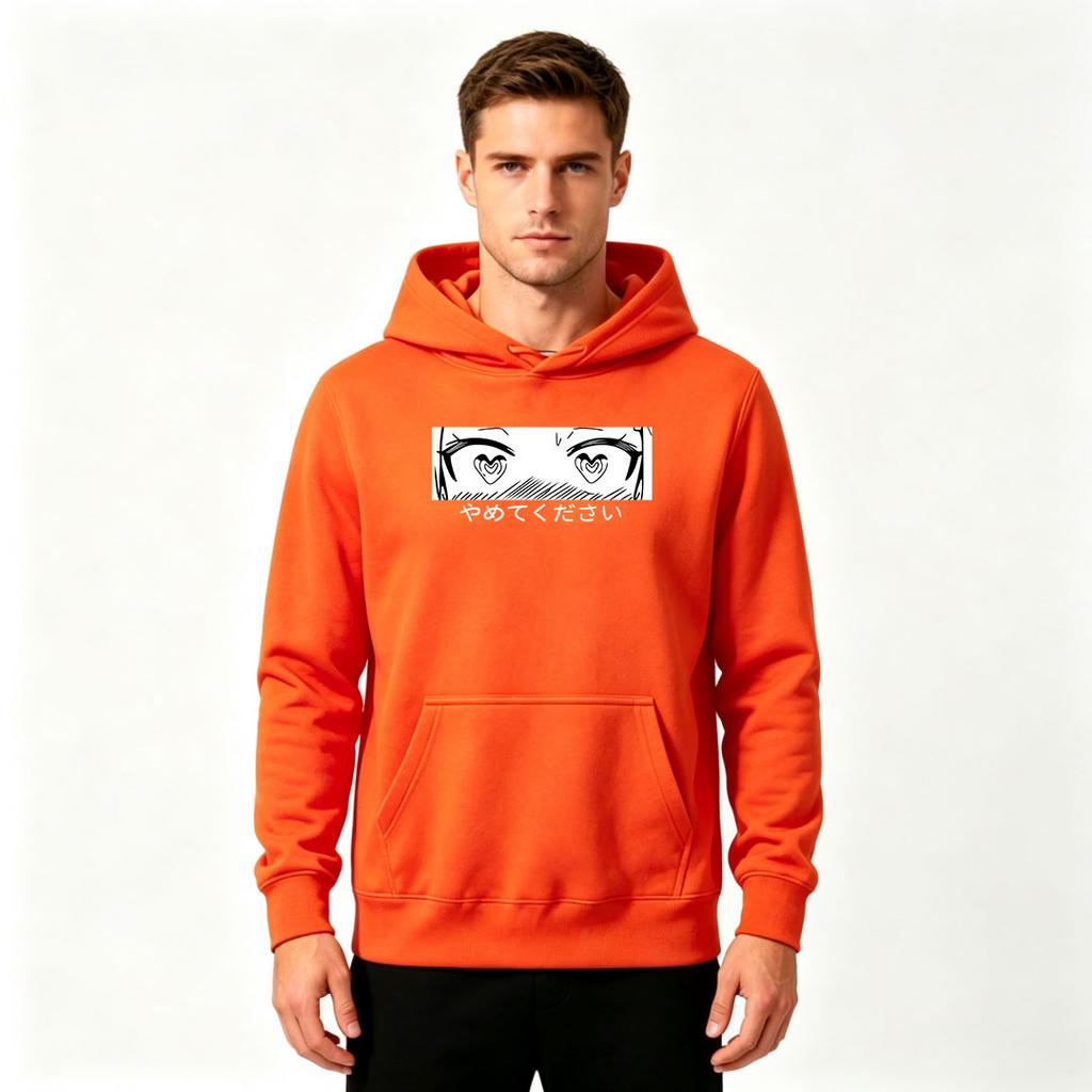 Men's Anime Heart Eyes Graphic Print Pullover Hoodie Casual Long Sleeve Sweatshirt for Daily Wear
