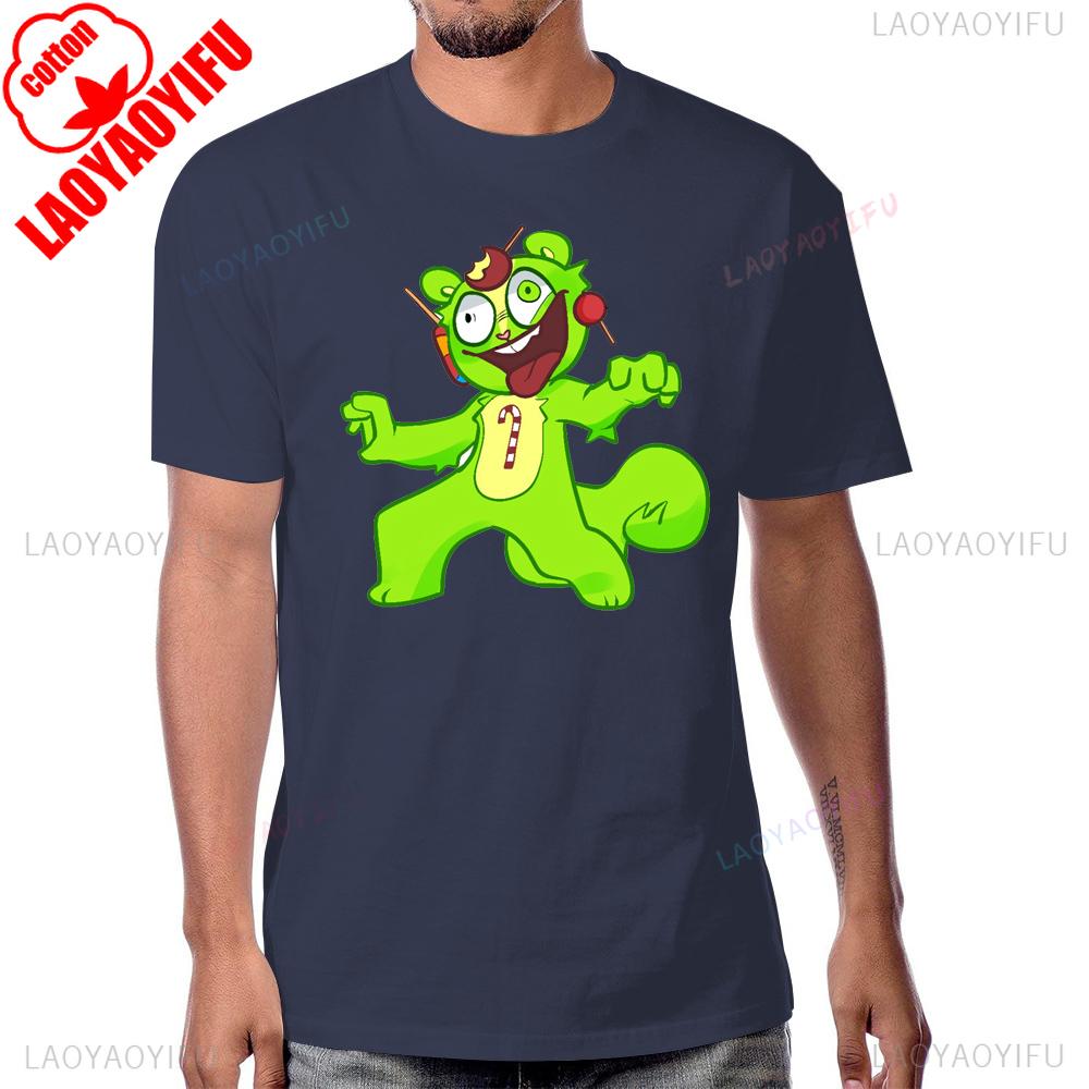 Сумасшедшая Футболка с Принтом Мультфильма Happy Tree Friends Винтажный Аниме Стиль Летняя Мужская Футболка Хлопок Харадзюку Женские Футболки
