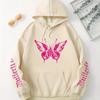 Womens Fashion Pink Butterfly Print Loose Hoodie Tops Blouse Sweatshirt Casual Long Sleeve Pullover Tops