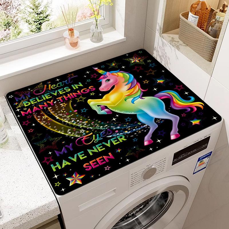 Vintage Checkered Printed Washing Machine Dust Cover Pad, Quick-Dry Absorbent Protective Top Mat For Washer And Dryer