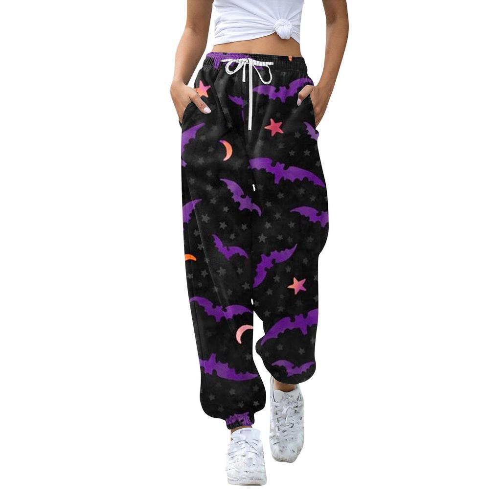 Women's Casual Fashion Halloween Printed Leisure Pants Sweatpants Trousers Drawstring Elastic Waist Drawstring Drawstring Pants
