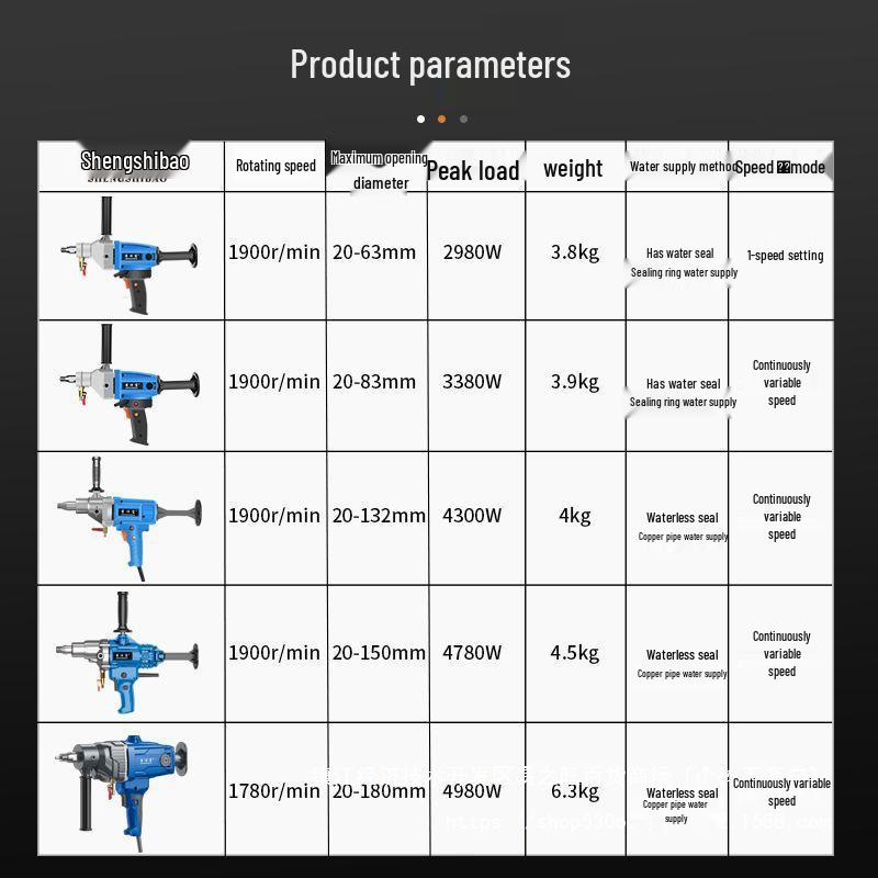 High-Power Dual-Use Diamond Core Drill: Handheld/Wet & Dry Concrete Drilling Machine with Bracket.