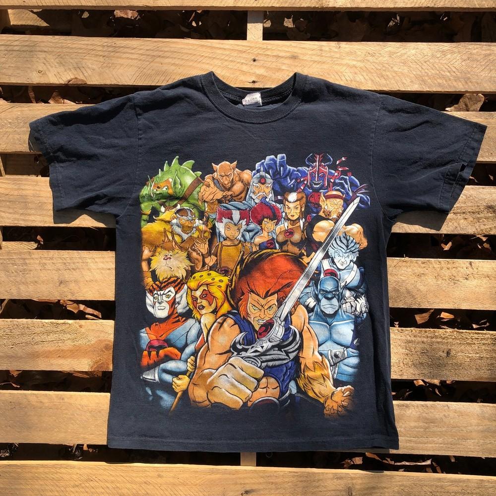 Винтажная мужская футболка Thundercats с большим черным принтом, размер M, из плотного хлопка, унисекс