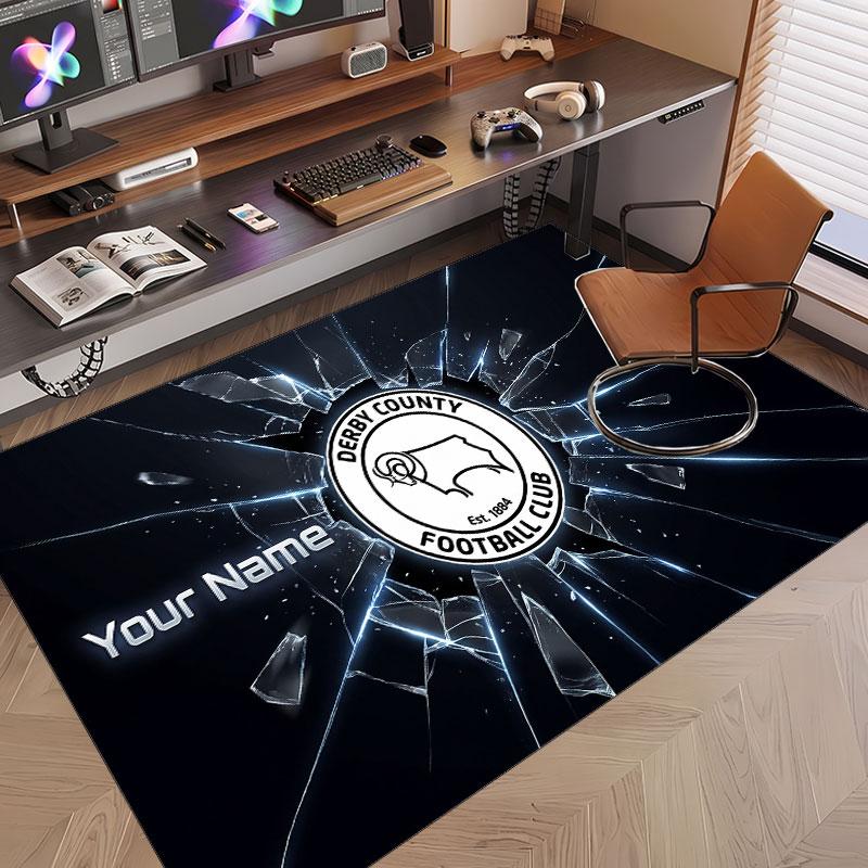 Custom Rug Derby County Pattern Print Name Text Soft Non‑Slip Floor Carpet for Home Indoor Decoration