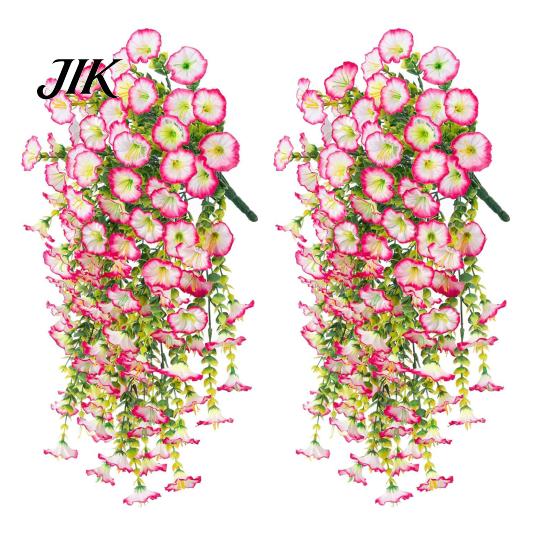 Petunia Flower Arrangements 2 Pcs Artificial Hanging Flowers UV Resistant Faux Decorative Reusable Simulated Petunias for Outdoors Festive Wedding