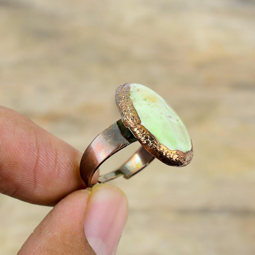 Кольцо с лимонным хризопразом, электроформованное медное кольцо, регулируемые кольца, электроформованные ювелирные изделия, кольцо с драгоценным камнем ручной работы, медные ювелирные изделия, подарок для женщин