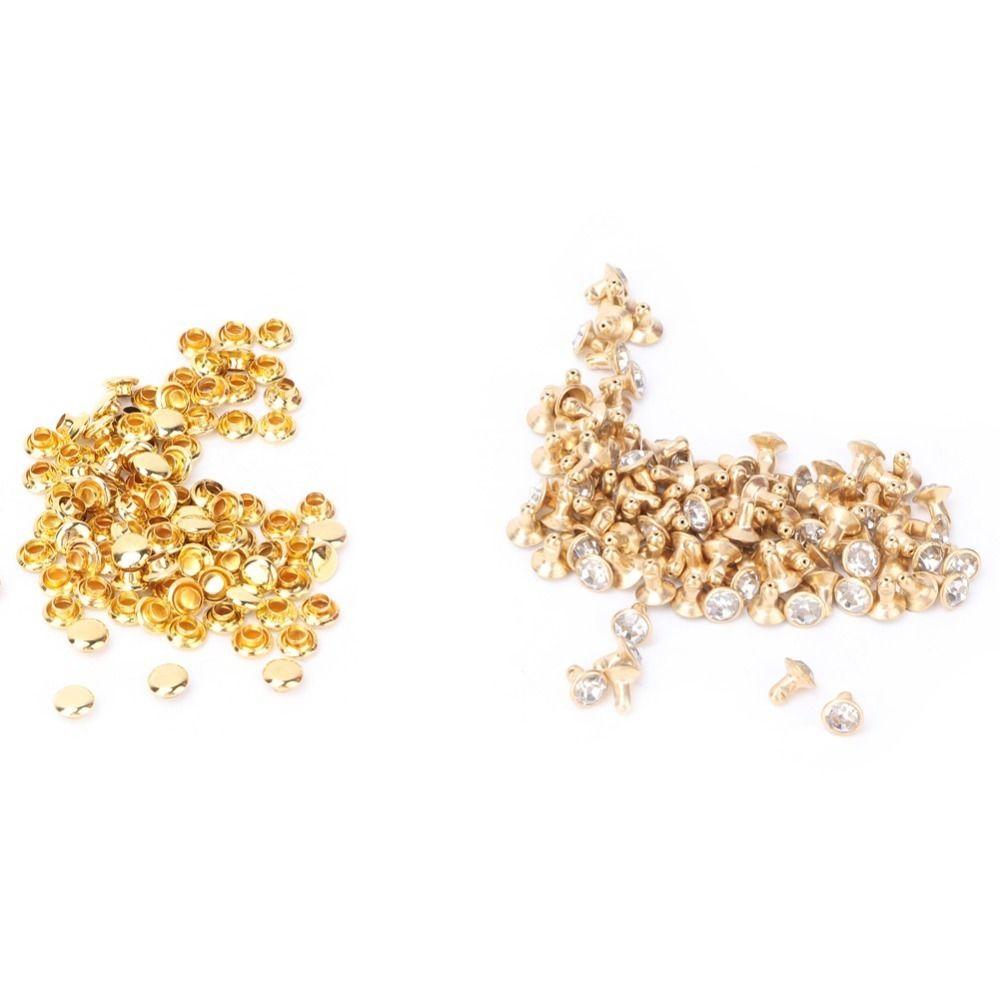 100pcs Silver & Gold Crystal Rivets 6mm & 7mm Double Cap Rivets DIY Leather Craft