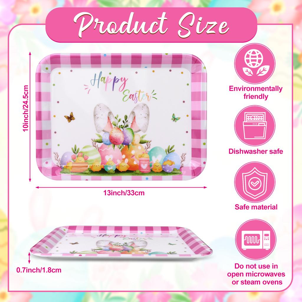 3 шт. пасхальные подносы, акварельные яйца в виде кролика, 13X10 сервировочные тарелки, винтажный весенний цветок, кролик, меламиновый поднос для закусок C