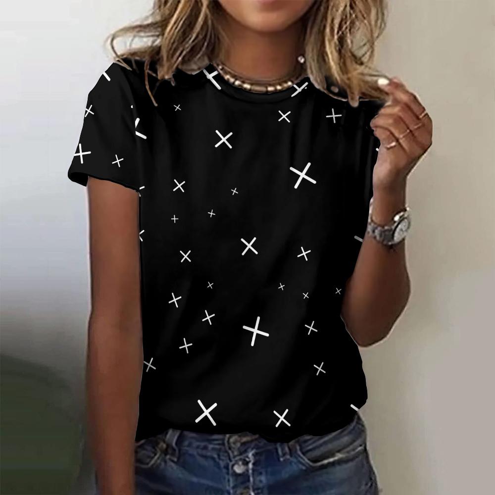 Summer Fashion 3d Printed Geometric Pattern Women's T Shirt Casual Simple Loose Round Neck Short Sleeved Top 2024