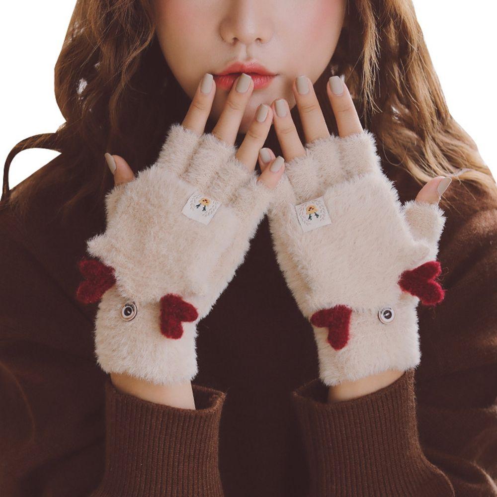 Autumn And Winter Antlers Flip Mittens Female Gloves Christmas Wool Mittens Half-finger Gloves