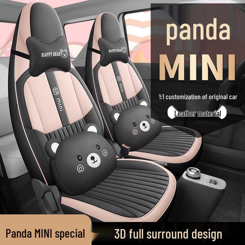 Подушка на сиденье 2025 Geely Panda Mini: Кожаный чехол на сиденье "Медведь выносливости" для любого сезона