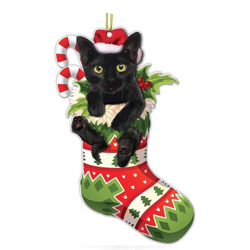 Забавные украшения из черной кошки, рождественские украшения с милым котом высотой 3,15 дюйма, рождественские украшения, подвеска на рождественскую елку, украшения на елке