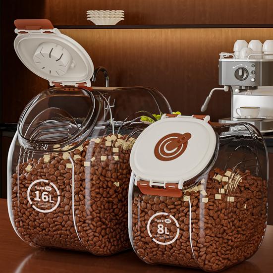 Герметичный контейнер для хранения зерна Прозрачный контейнер для хранения корма для домашних животных с функцией таймера 8 л 16 л Влагонепроницаемый контейнер с мерным стаканом для зерна и домашних животных