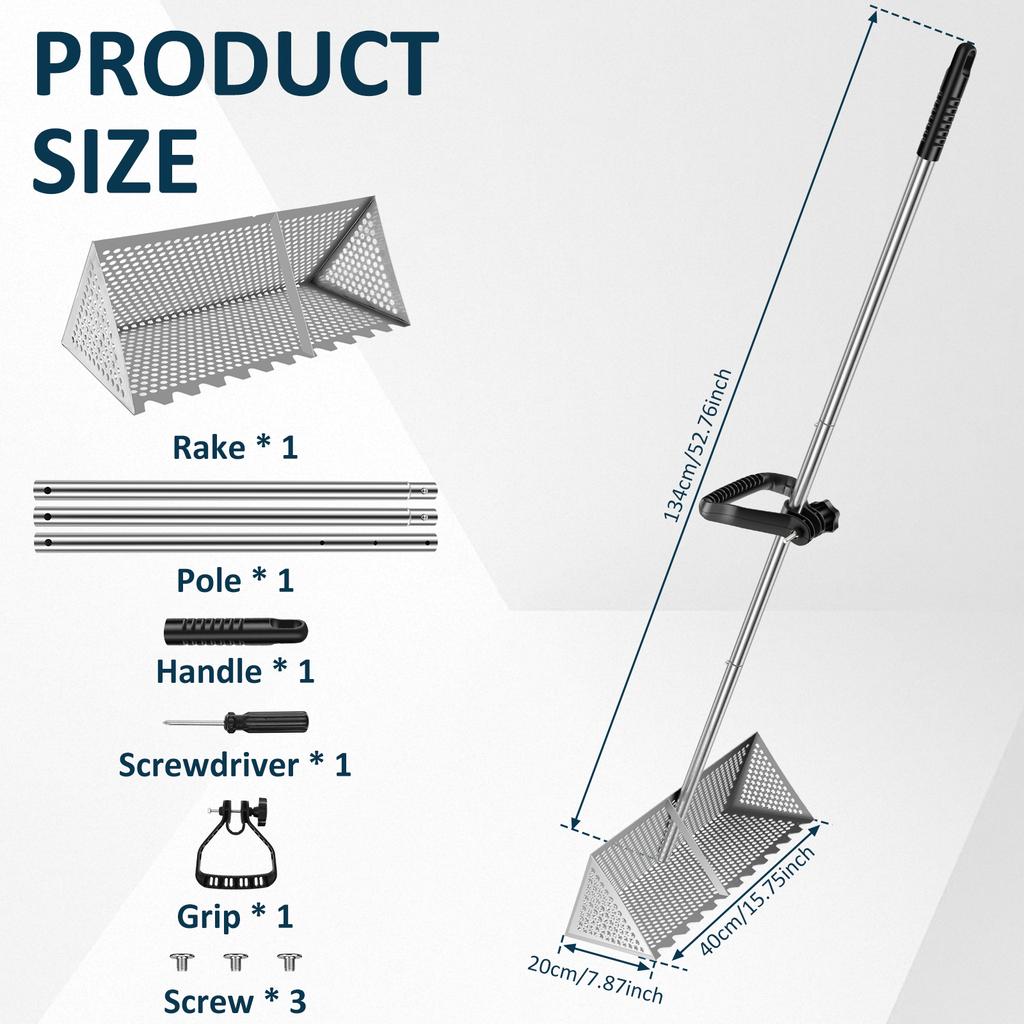 Песчаные блохи Грабли Нержавеющая сталь Песочный просеиватель Съемная длинная ручка 52/68 дюймов Складной просеиватель с зубами акулы для пляжного песка Краб