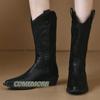 Черные сапоги для верховой езды на толстом каблуке до середины голени для женщин 2024 года, зимняя женская обувь, женские модные ковбойские сапоги с острым носком, комфорт