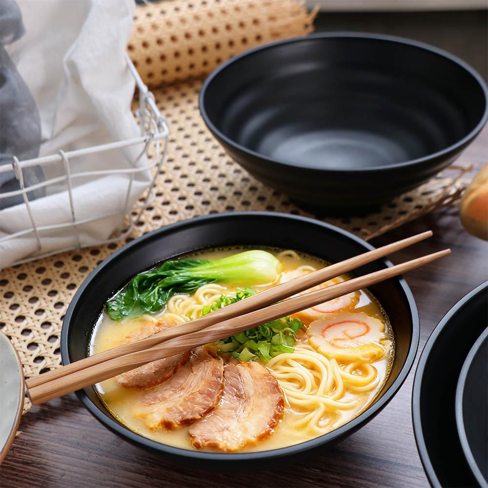 Soup Bowls Melamine Ramen Bowl Ring Stripes Pure Black Fruit Salad Bowl Japanese Style Large Capacity Noodle Bowl Rice