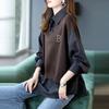 Fashion Lapel Spliced Loose Striped Fake Two Pieces Blouse Female Clothing Autumn Casual Tops Oversized Korean Shirt