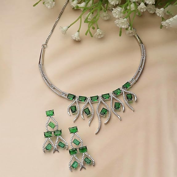 Современное ожерелье с родиевым покрытием из американских бриллиантов и серьги, комплект украшений для девочек и женщин