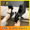 Skinny One-word Strap Single Shoes 2025 Autumn New Korean Version High Heels Thick Heel Rhinestone Decorative Square Head Mary Jane Shoes Women