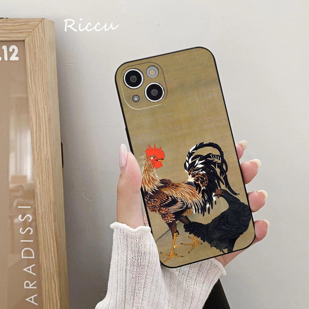 Мягкий чехол для iPhone 14 с изображением петуха и курицы от Ito Jakuchu для Iphone 14 11 12Pro 8 7 Plus X 13Pro MAX SE2020 XR XS Чехлы