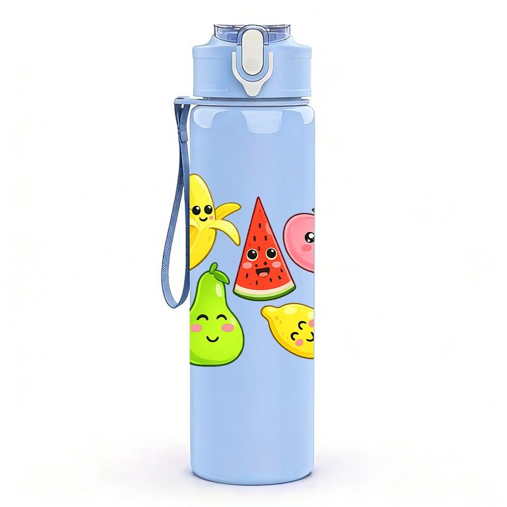 1PC Mixed Cartoon Fruit Sliced Print 750ml Color Plastic Sports Water Bottle Leakproof Flip Straw Lid Suitable for Sports Office Home Use