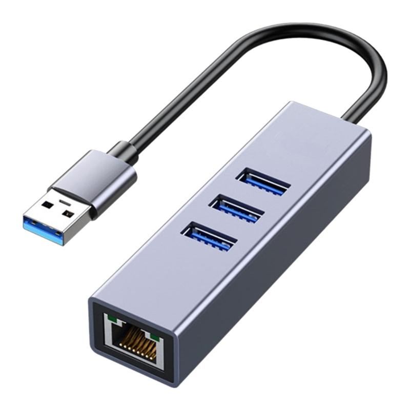Эффективный USB 3.0 Type-C хаб с 3 портами и гигабитным Ethernet-адаптером, подходит для ноутбуков и компьютеров, быстрый интернет