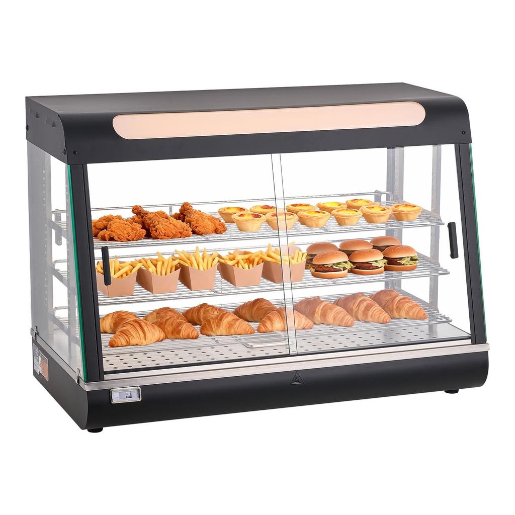 3-Tier Commercial Food Warmer Display, 1400W Food Display Warmer with LED Light, Top Storage and Adjustable Shelves, 30-85 Steam Heating, 137Qt/130L