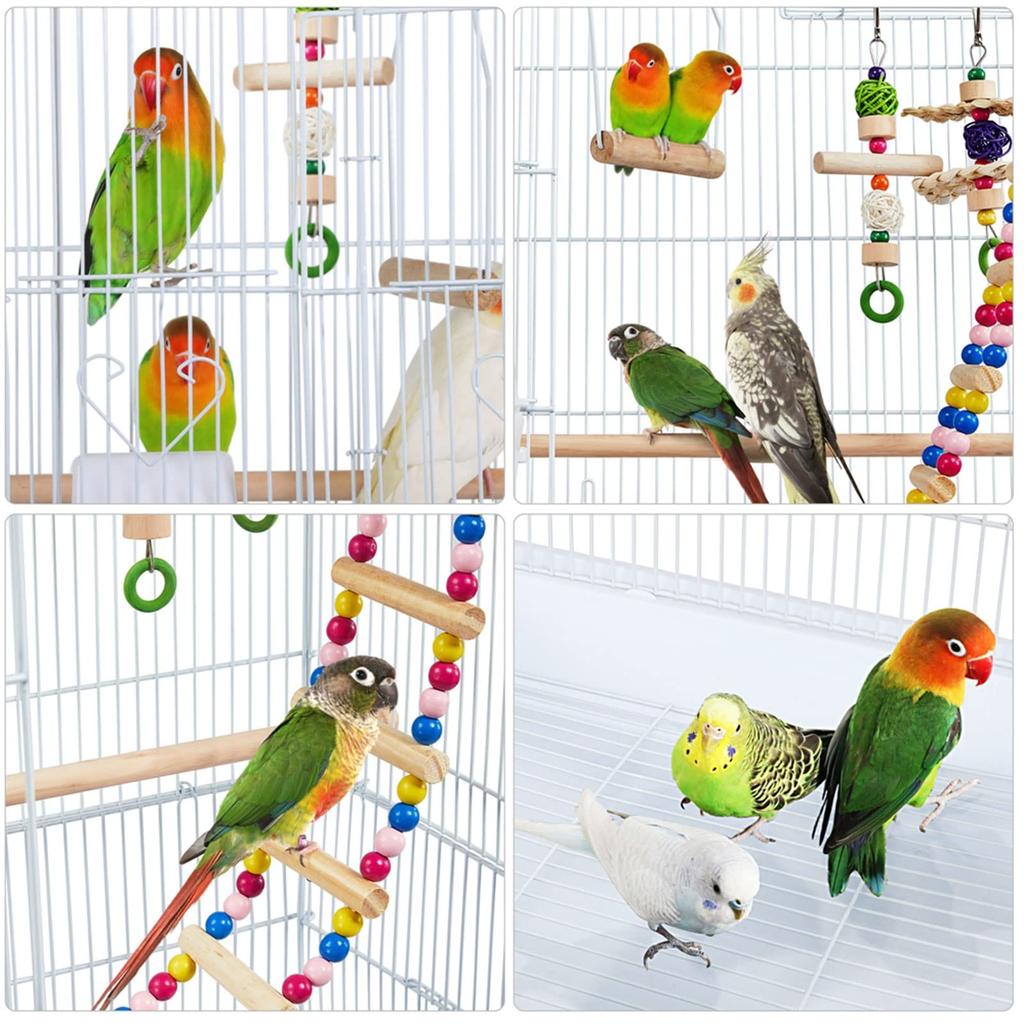 Yaheetech Клетка для птиц с роскошным домиком для птиц с полным питомцем для мексиканской осенней белой подставки, 46x35,5x158,5 см, большая, высокопрочная, качели, домик,