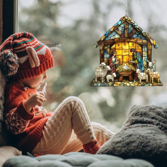 Nativity Scene Suncatcher Christmas Window Hanging Sun Catcher Handcrafted Birth of Jesus Decoration for Christian Gift