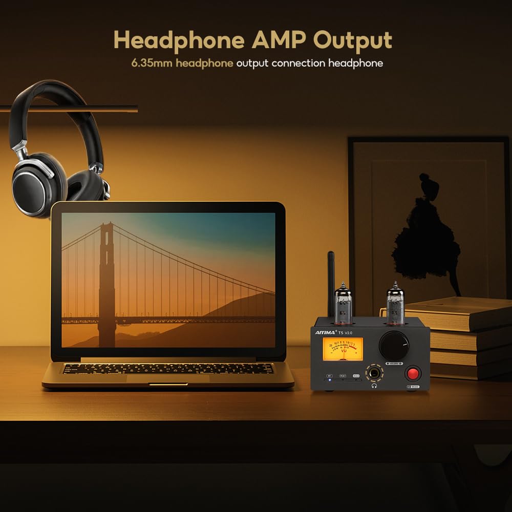 Усилитель для наушников AIYIMA T5 HIFI TUBE Tube 6K4 Bluetooth TDA7498E Поддержка усилителя для домашней аудиосистемы V2.0 5.1 QCC3034+NE5532 160W2 SBC, AAC,