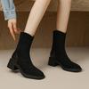 New Autumn and Winter Suede Medium Boots Large Size Women's Boots Thick-soled Non-slip Rear Zipper Leather Boots Korean Version Medium Heel Mart