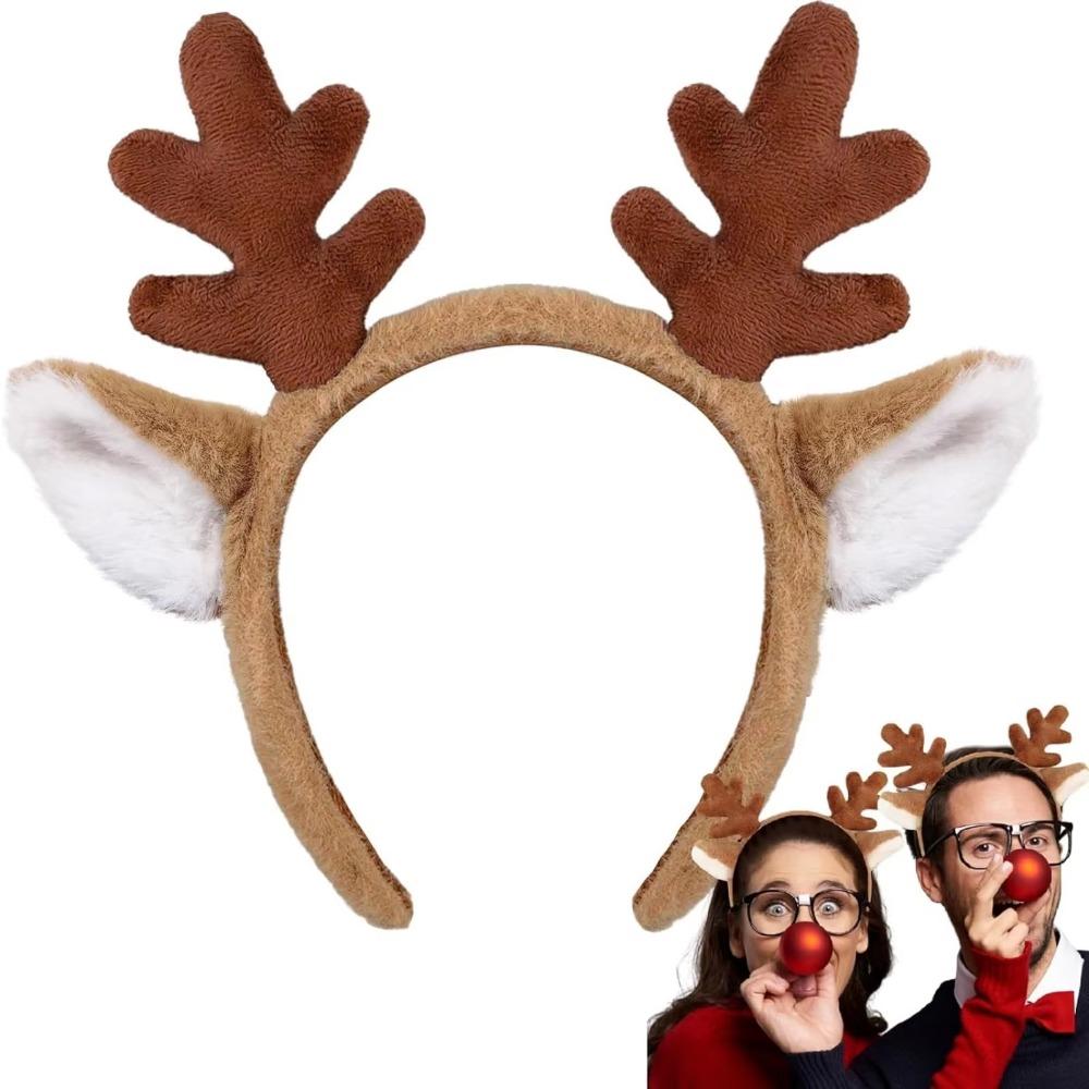 Plush Christmas Reindeer Antlers Hairband with Ears Headband Cute Hair Hoop Gift