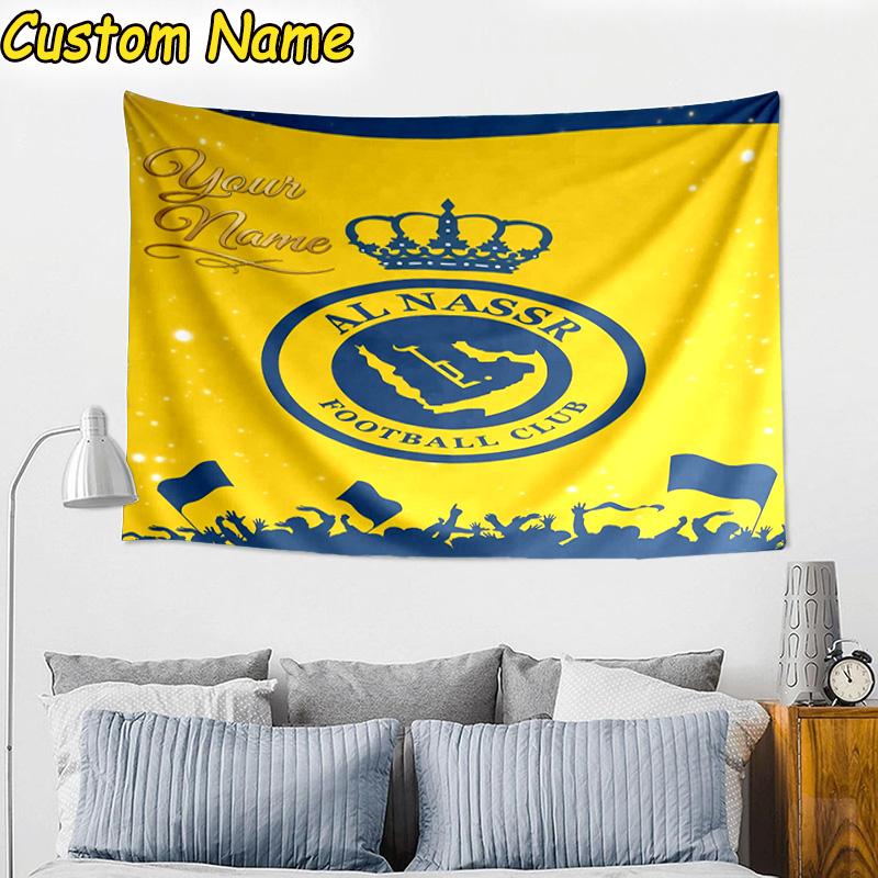 Custom Name Al Nassr Football Club Crest Tapestry Room Decoration Wall Hanging for Living Room Bedroom, dormitory, Birthday and Christmas gifts