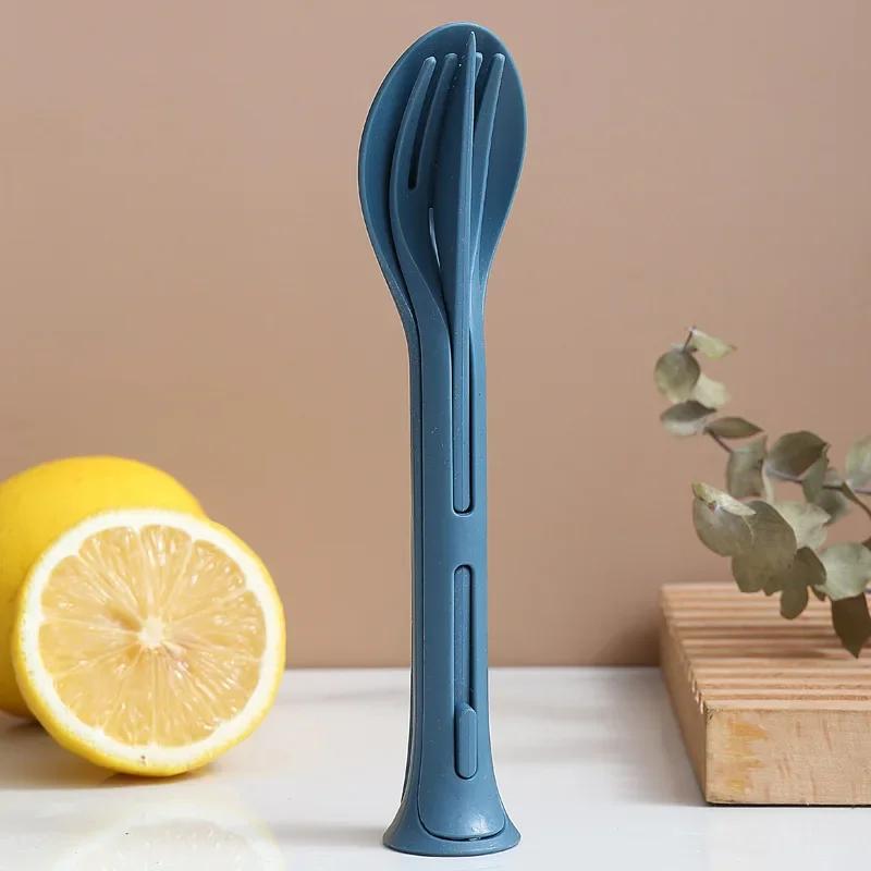 3 в 1 дорожные столовые приборы портативная коробка для столовых приборов японский стиль пшеничная солома ножи вилка ложка студенческие столовые приборы наборы для кемпинга на открытом воздухе