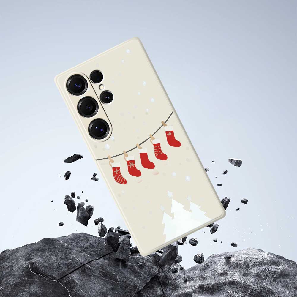 For Samsung Galaxy S25 Ultra Case Christmas Stockings Pattern Printing Straight Edge TPU Phone Back Cover